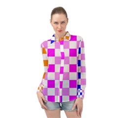 Checkerboard Again 9 Checkerboard Again 9 Long Sleeve Chiffon Shirt