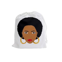 African American Woman With ?urly Hair Drawstring Pouch (large) by bumblebamboo