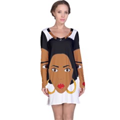 African American Woman With ?urly Hair Long Sleeve Nightdress by bumblebamboo