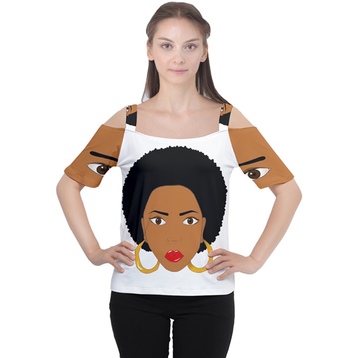 African American woman with сurly hair Cutout Shoulder Tee