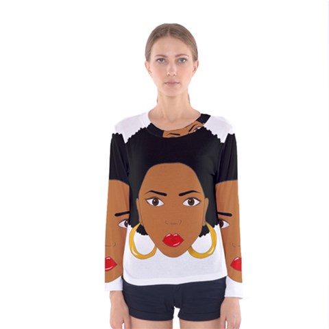 African American Woman With ?urly Hair Women s Long Sleeve Tee by bumblebamboo