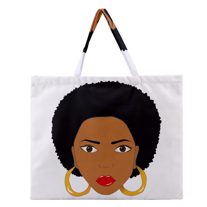 African American woman with сurly hair Zipper Large Tote Bag