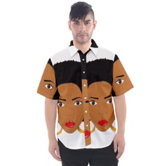 African American Woman With ?urly Hair Men s Short Sleeve Shirt