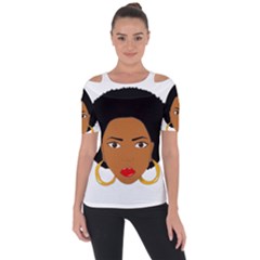 African American Woman With ?urly Hair Shoulder Cut Out Short Sleeve Top by bumblebamboo