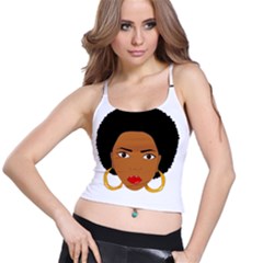 African American Woman With ?urly Hair Spaghetti Strap Bra Top by bumblebamboo