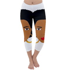 African American Woman With ?urly Hair Capri Winter Leggings  by bumblebamboo