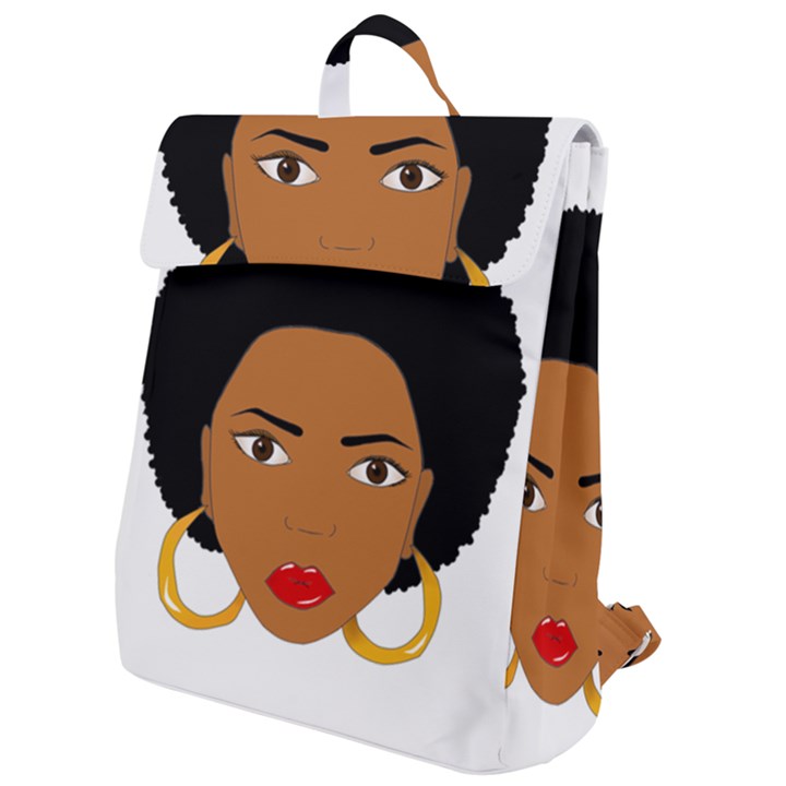 African American woman with сurly hair Flap Top Backpack