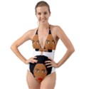 African American woman with сurly hair Halter Cut-Out One Piece Swimsuit View1