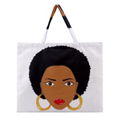 African American Woman With ?urly Hair Zipper Large Tote Bag by bumblebamboo