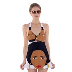 African American Woman With ?urly Hair Halter Dress Swimsuit  by bumblebamboo