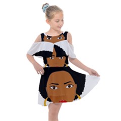 African American Woman With ?urly Hair Kids  Shoulder Cutout Chiffon Dress