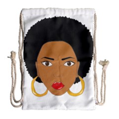 African American Woman With ?urly Hair Drawstring Bag (large) by bumblebamboo