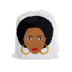 African American Woman With ?urly Hair Drawstring Pouch (xl) by bumblebamboo