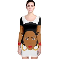 African American Woman With ?urly Hair Long Sleeve Velvet Bodycon Dress by bumblebamboo