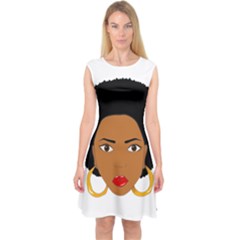 African American Woman With ?urly Hair Capsleeve Midi Dress by bumblebamboo