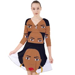 African American Woman With ?urly Hair Quarter Sleeve Front Wrap Dress by bumblebamboo