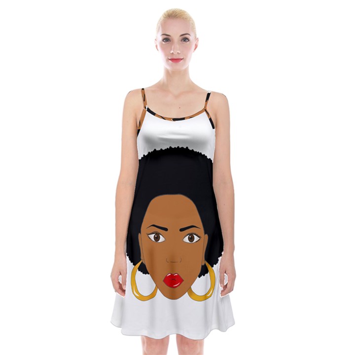 African American woman with сurly hair Spaghetti Strap Velvet Dress