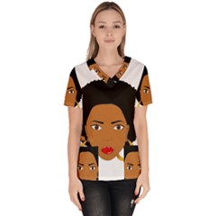 African American Woman With ?urly Hair Women s V-neck Scrub Top by bumblebamboo