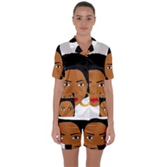 African American Woman With ?urly Hair Satin Short Sleeve Pyjamas Set by bumblebamboo