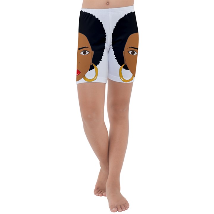 African American woman with сurly hair Kids  Lightweight Velour Capri Yoga Leggings