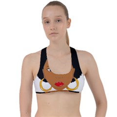 African American Woman With ?urly Hair Criss Cross Racerback Sports Bra by bumblebamboo