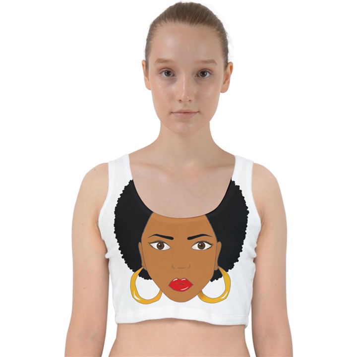 African American woman with сurly hair Velvet Racer Back Crop Top