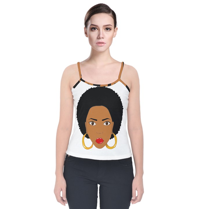 African American woman with сurly hair Velvet Spaghetti Strap Top