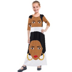 African American Woman With ?urly Hair Kids  Quarter Sleeve Maxi Dress by bumblebamboo