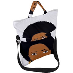 African American Woman With ?urly Hair Fold Over Handle Tote Bag by bumblebamboo