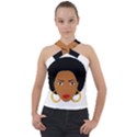 African American woman with сurly hair Cross Neck Velour Top View1