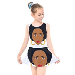 African American Woman With ?urly Hair Kids  Skater Dress Swimsuit by bumblebamboo