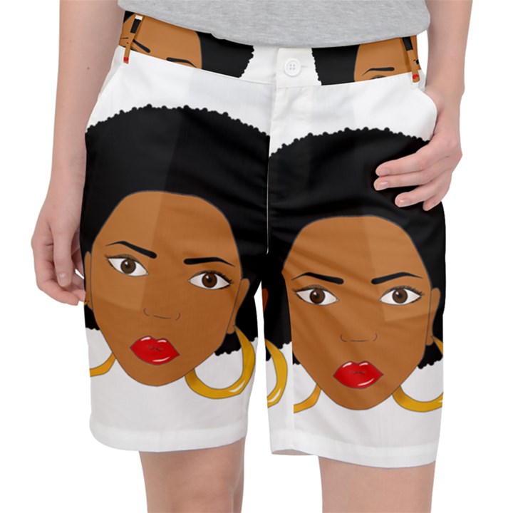 African American woman with сurly hair Pocket Shorts