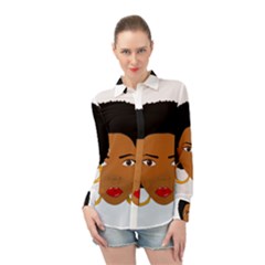 African American Woman With ?urly Hair Long Sleeve Chiffon Shirt