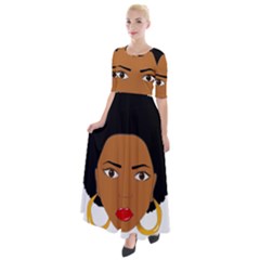 African American Woman With ?urly Hair Half Sleeves Maxi Dress by bumblebamboo