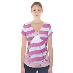 Easter Egg Colorful Spring Color Short Sleeve Front Detail Top by Pakrebo