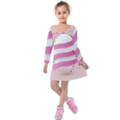 Easter Egg Colorful Spring Color Kids  Long Sleeve Velvet Dress