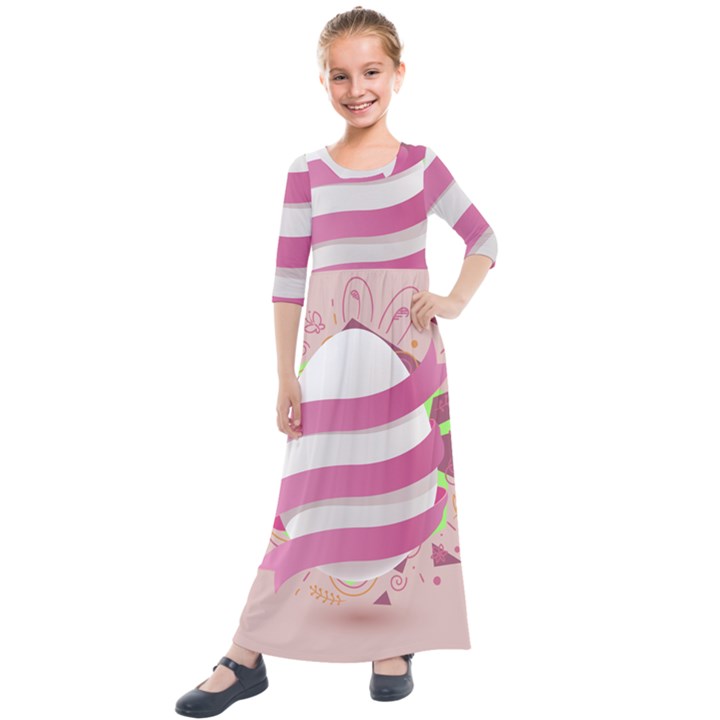 Easter Egg Colorful Spring Color Kids  Quarter Sleeve Maxi Dress