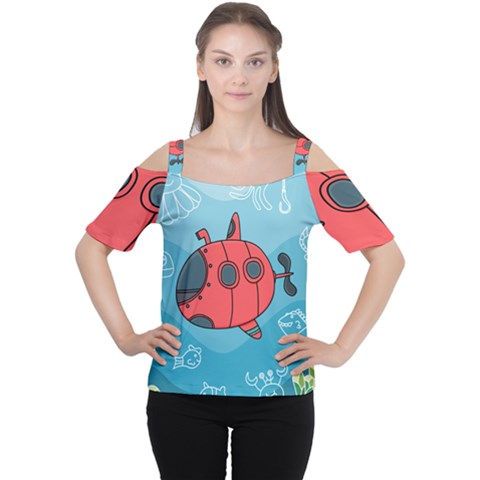 Dive Scuba Ocean Sea Water Fish Cutout Shoulder Tee by Pakrebo