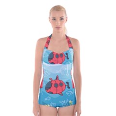 Dive Scuba Ocean Sea Water Fish Boyleg Halter Swimsuit  by Pakrebo