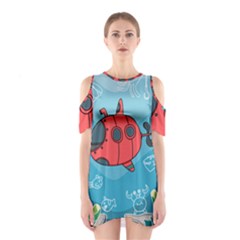 Dive Scuba Ocean Sea Water Fish Shoulder Cutout One Piece Dress by Pakrebo