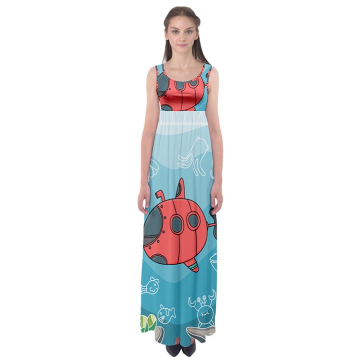 Dive Scuba Ocean Sea Water Fish Empire Waist Maxi Dress