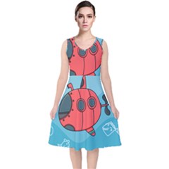 Dive Scuba Ocean Sea Water Fish V-neck Midi Sleeveless Dress  by Pakrebo