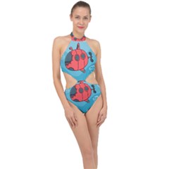 Dive Scuba Ocean Sea Water Fish Halter Side Cut Swimsuit by Pakrebo