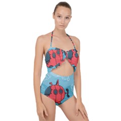 Dive Scuba Ocean Sea Water Fish Scallop Top Cut Out Swimsuit by Pakrebo