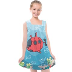 Dive Scuba Ocean Sea Water Fish Kids  Cross Back Dress by Pakrebo