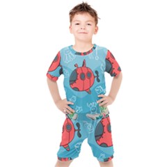 Dive Scuba Ocean Sea Water Fish Kids  Tee And Shorts Set by Pakrebo