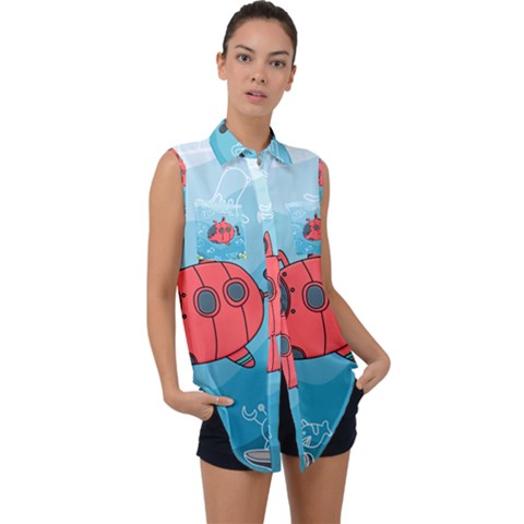 Dive Scuba Ocean Sea Water Fish Sleeveless Chiffon Button Shirt by Pakrebo