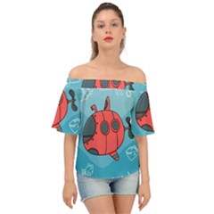 Dive Scuba Ocean Sea Water Fish Off Shoulder Short Sleeve Top by Pakrebo