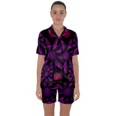 Background Purple Black Red Satin Short Sleeve Pyjamas Set by Pakrebo