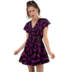 Background Purple Black Red Flutter Sleeve Wrap Dress by Pakrebo